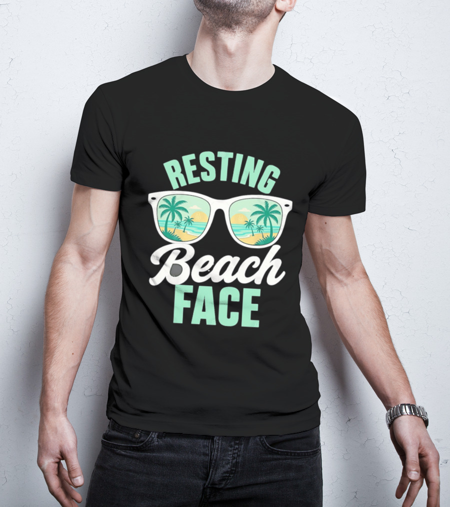 Resting Beach Face Sunglasses Palm Trees Tropical Summer Vacation T-Shirt