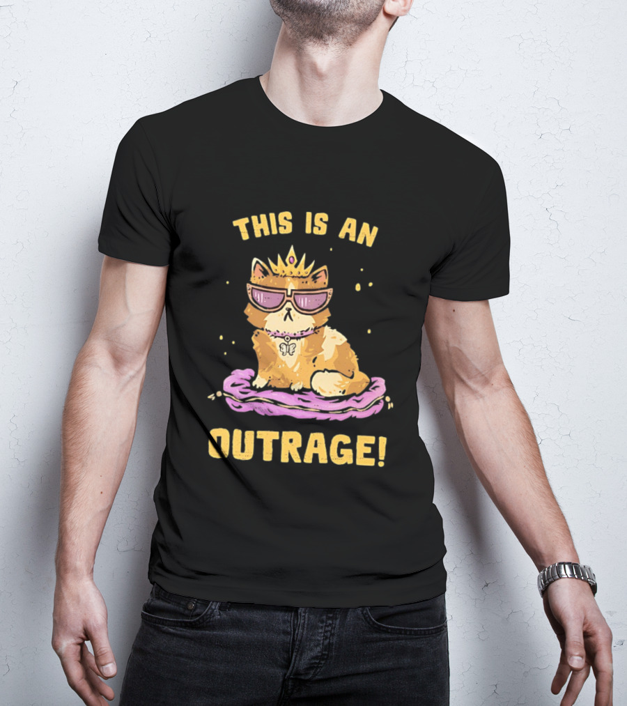 This Is An Outrage Cat With Crown Sunglasses And Butterfly Necklace T-Shirt