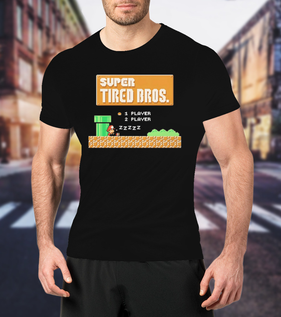 Super Tired Bros Sleepy ZZZZZ Mario 1 Player 2 Player T-Shirt