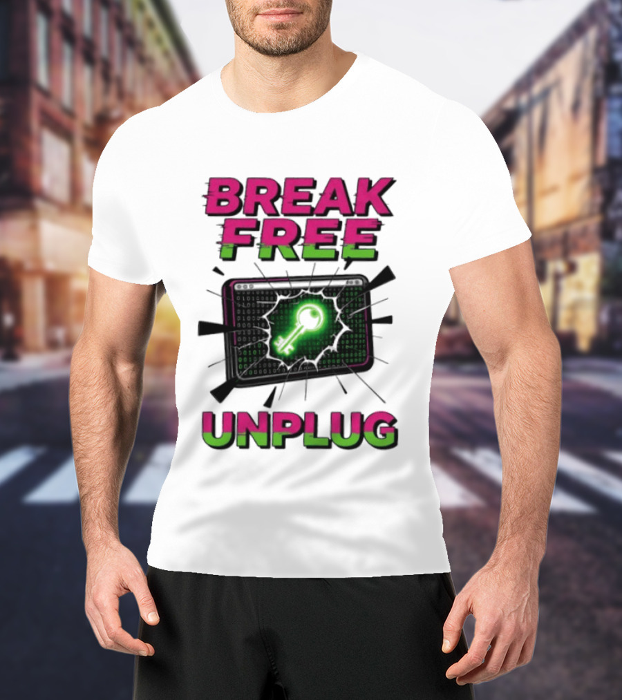 Break Free Unplug Digital Glitch Key Cyber T-Shirt