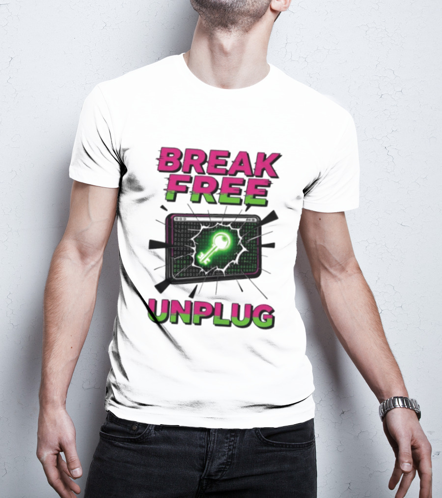 Break Free Unplug Digital Glitch Key Cyber T-Shirt