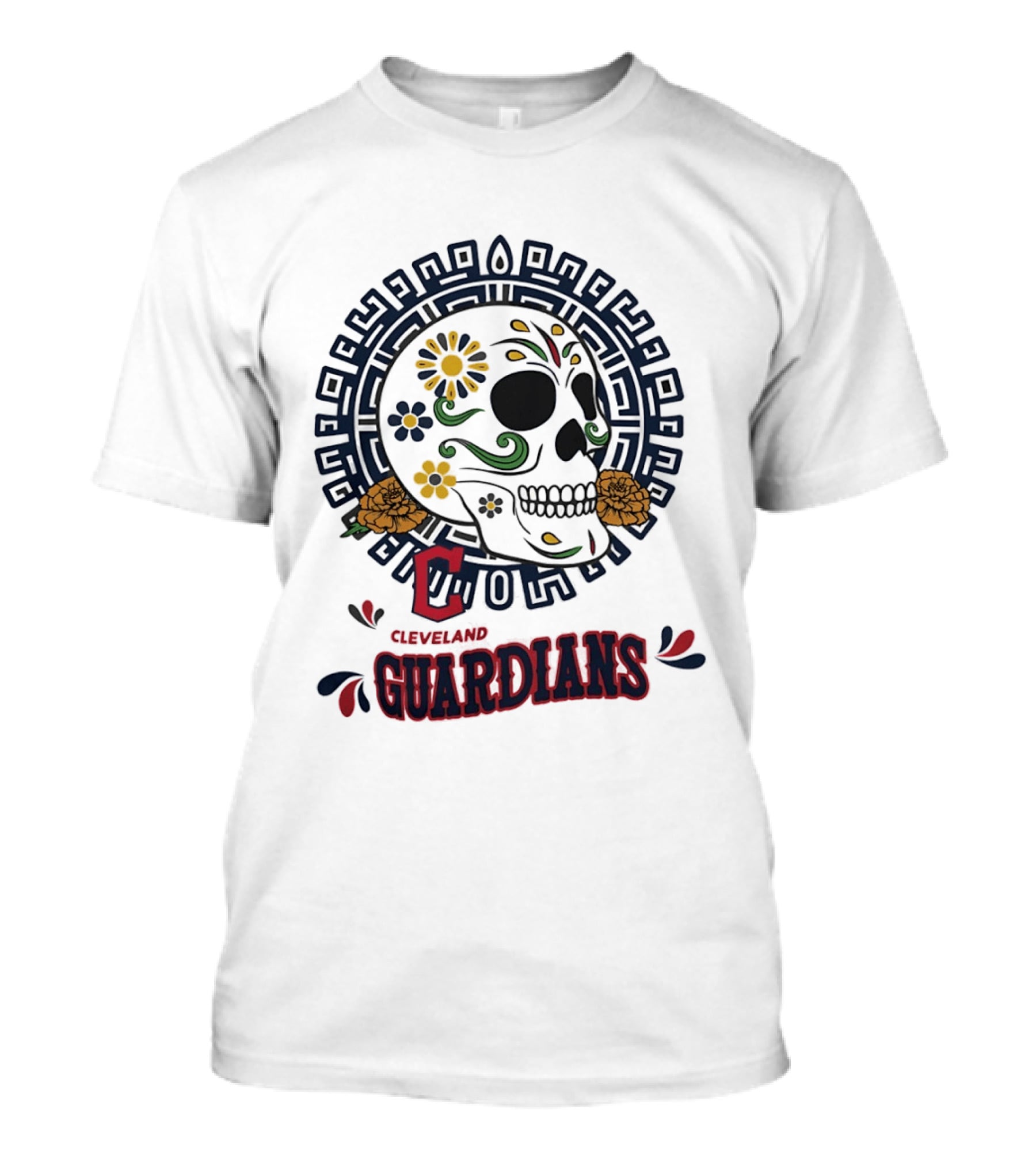 Cleveland Guardians Sugar Skull Day Of The Dead Floral Motif T-Shirt