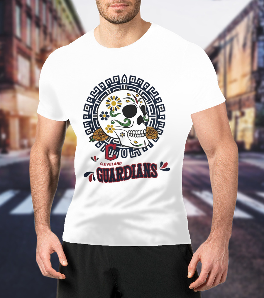 Cleveland Guardians Sugar Skull Day Of The Dead Floral Motif T-Shirt