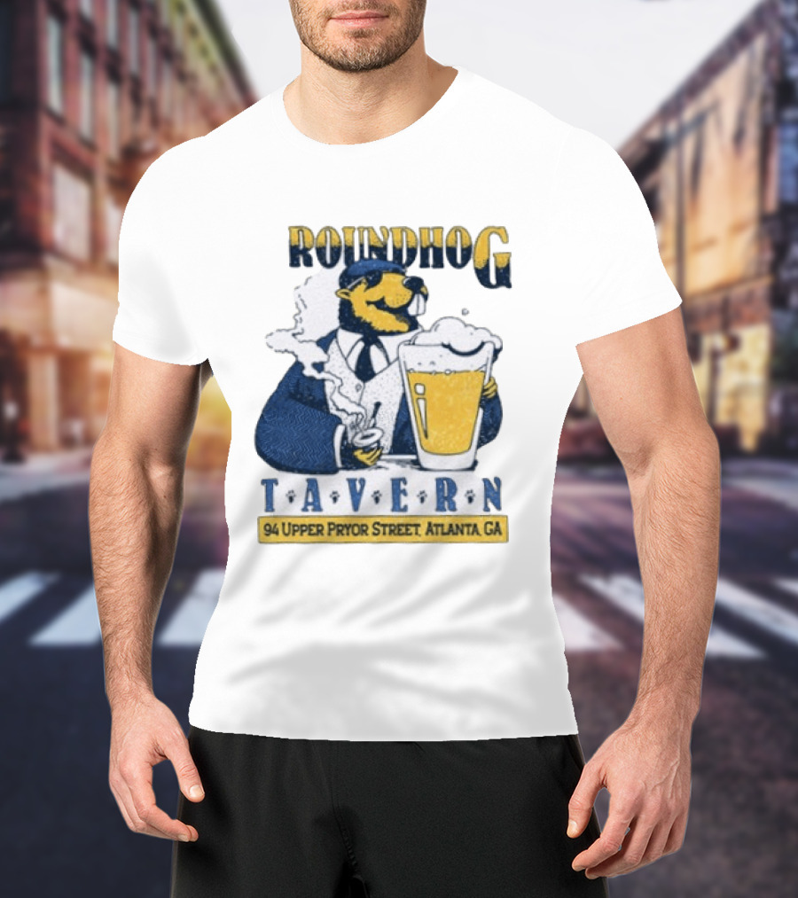 Groundhog Tavern 94 Upper Pryor Street Atlanta GA Vintage Style Beer And Smoke T-Shirt