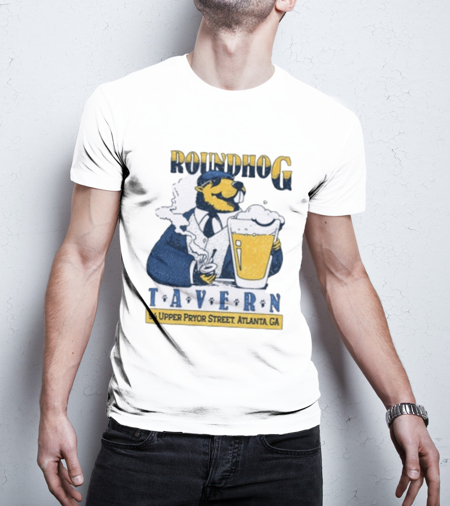 Groundhog Tavern 94 Upper Pryor Street Atlanta GA Vintage Style Beer And Smoke T-Shirt