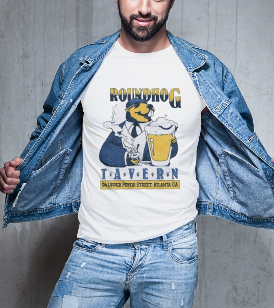 Groundhog Tavern 94 Upper Pryor Street Atlanta GA Vintage Style Beer And Smoke T-Shirt