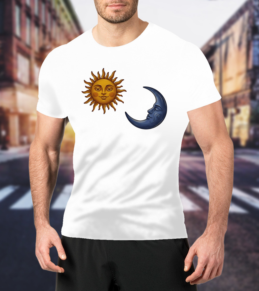 Sun Face And Crescent Moon Celestial Pair Harmony T-Shirt