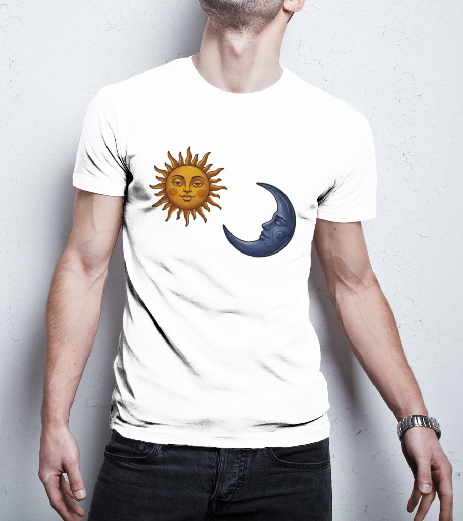 Sun Face And Crescent Moon Celestial Pair Harmony T-Shirt