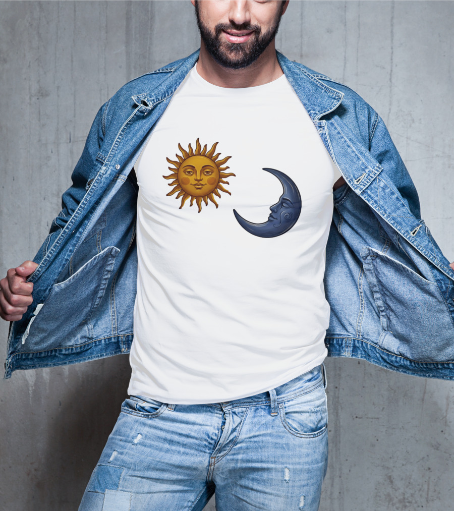 Sun Face And Crescent Moon Celestial Pair Harmony T-Shirt
