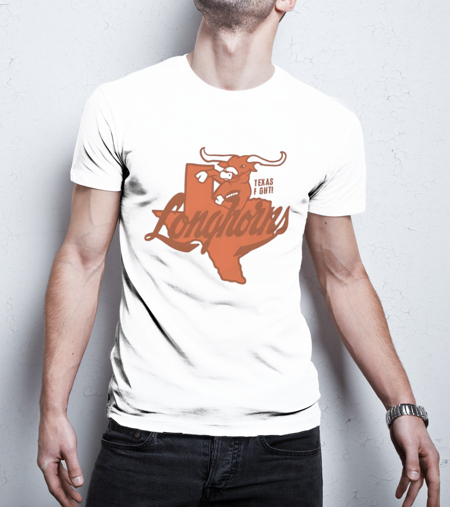 Texas Longhorns Bull Head Texas State Shape Texas Fight Football T-Shirt