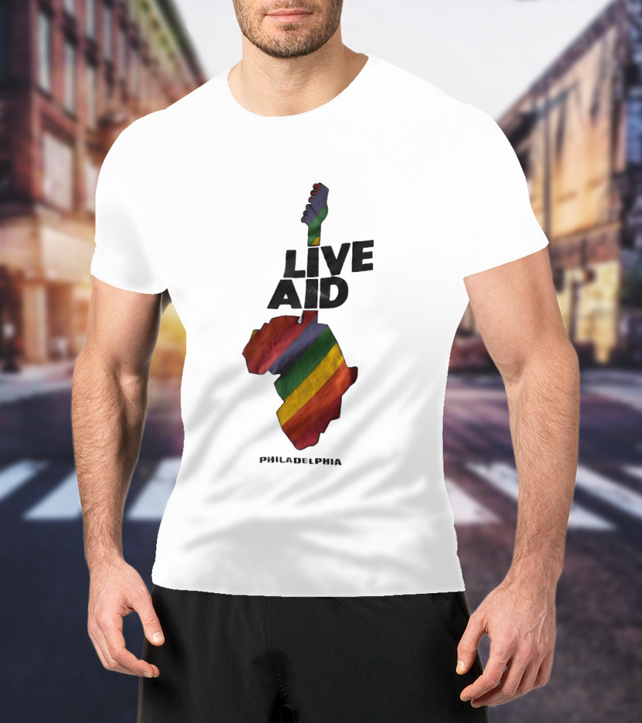 1985 Live Aid Rainbow Guitar Philadelphia Concert T-Shirt