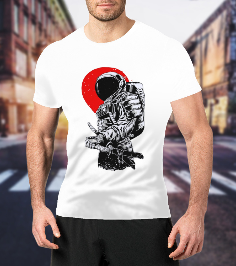 Astronaut Samurai Katana Sword Red Rising Sun T-Shirt