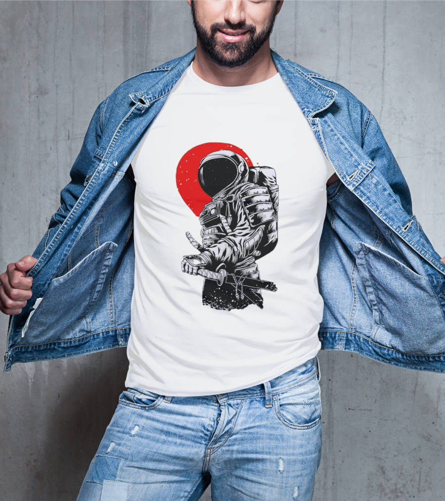 Astronaut Samurai Katana Sword Red Rising Sun T-Shirt