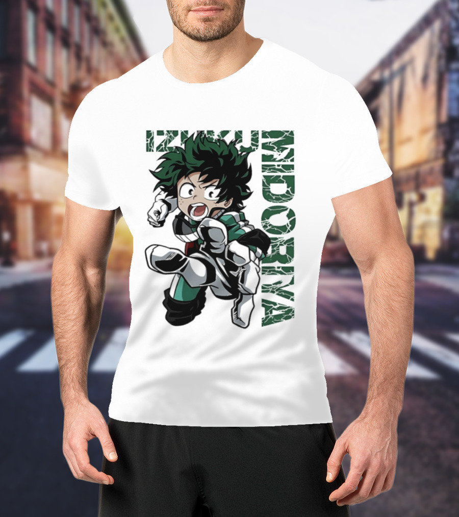 Izuku Midoriya Action Pose Green Hero Costume Anime T-Shirt