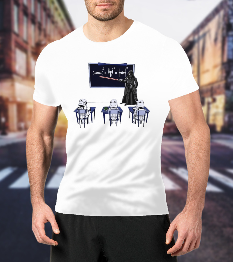 Darth Vader Teaching TIE Fighter Math To Stormtroopers Classroom Cartoon T-Shirt