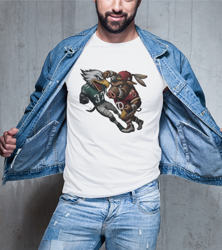 Eagles Versus Redskins Fight Cartoon NFL Rivalry T-Shirt