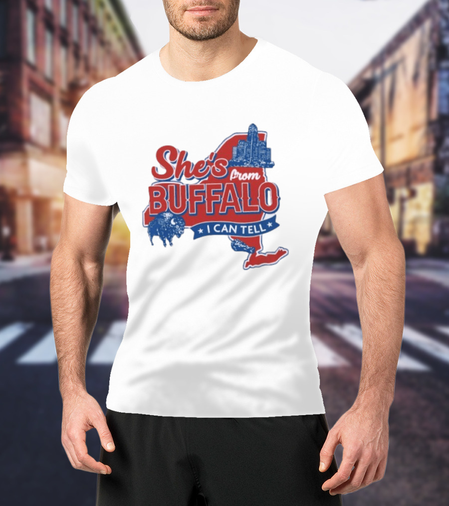 She's From Buffalo I Can Tell New York Skyline Map Bison T-Shirt