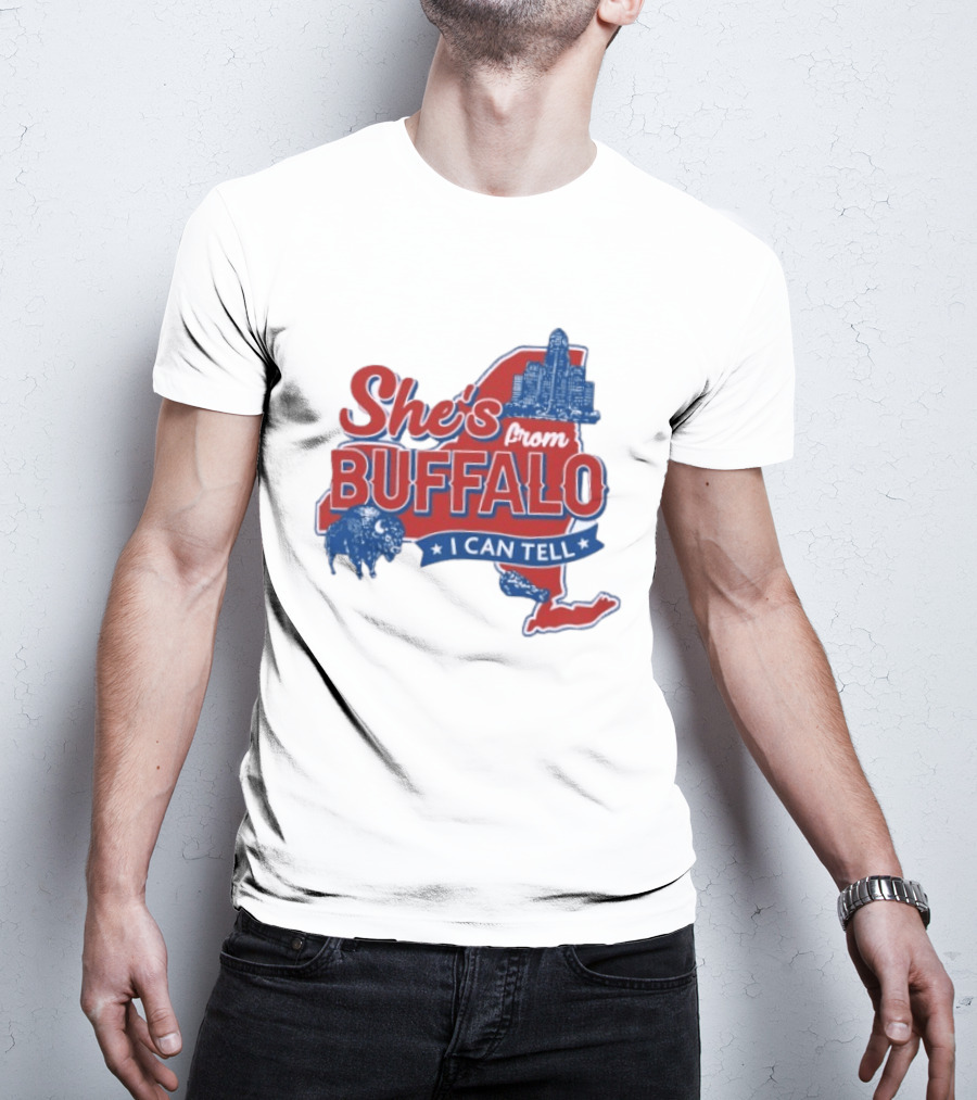 She's From Buffalo I Can Tell New York Skyline Map Bison T-Shirt