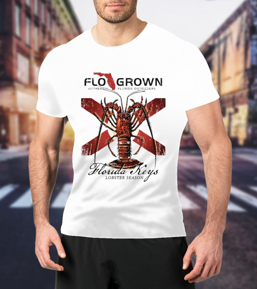 FLO GROWN Authentic Florida Outdoors Florida Keys Lobster Season Spiny Lobster Florida Flag T-Shirt