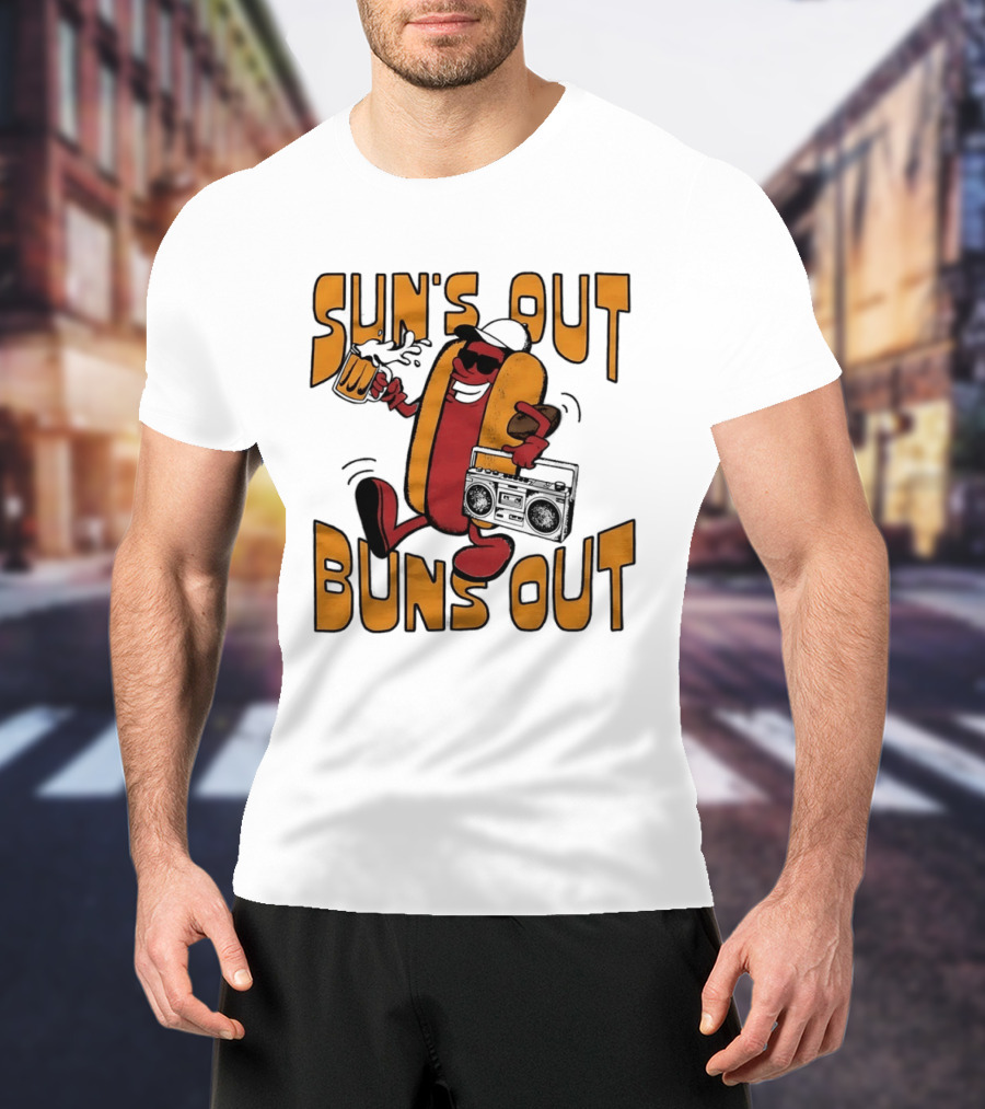 Sun's Out Buns Out Cool Hotdog With Sunglasses And Drink T-Shirt