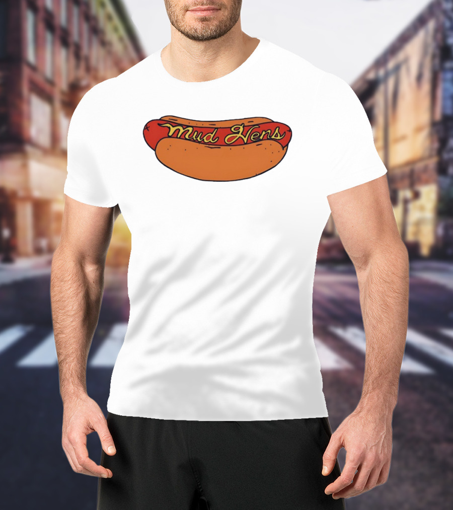 Mud Hens Cursive Lettering Footlong Hot Dog Baseball Team T-Shirt