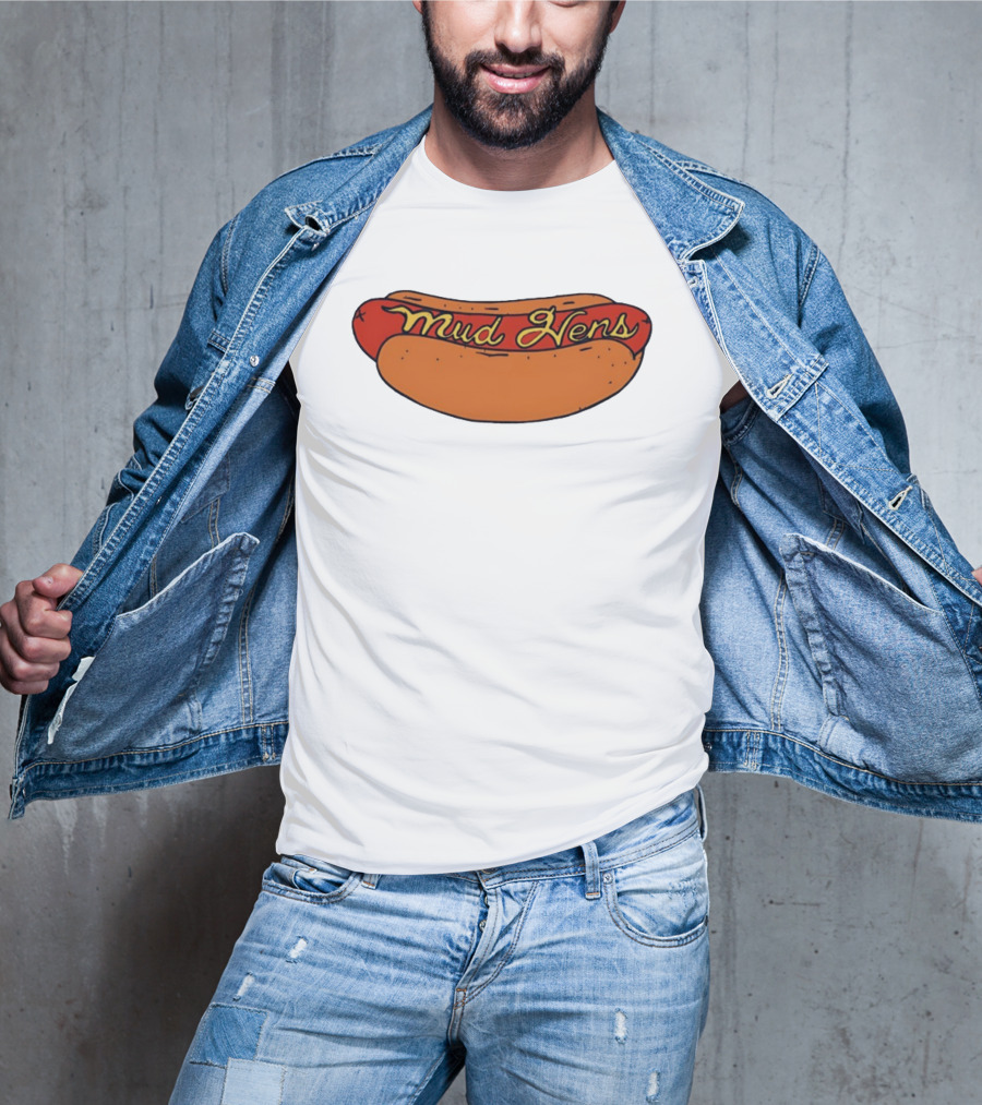Mud Hens Cursive Lettering Footlong Hot Dog Baseball Team T-Shirt