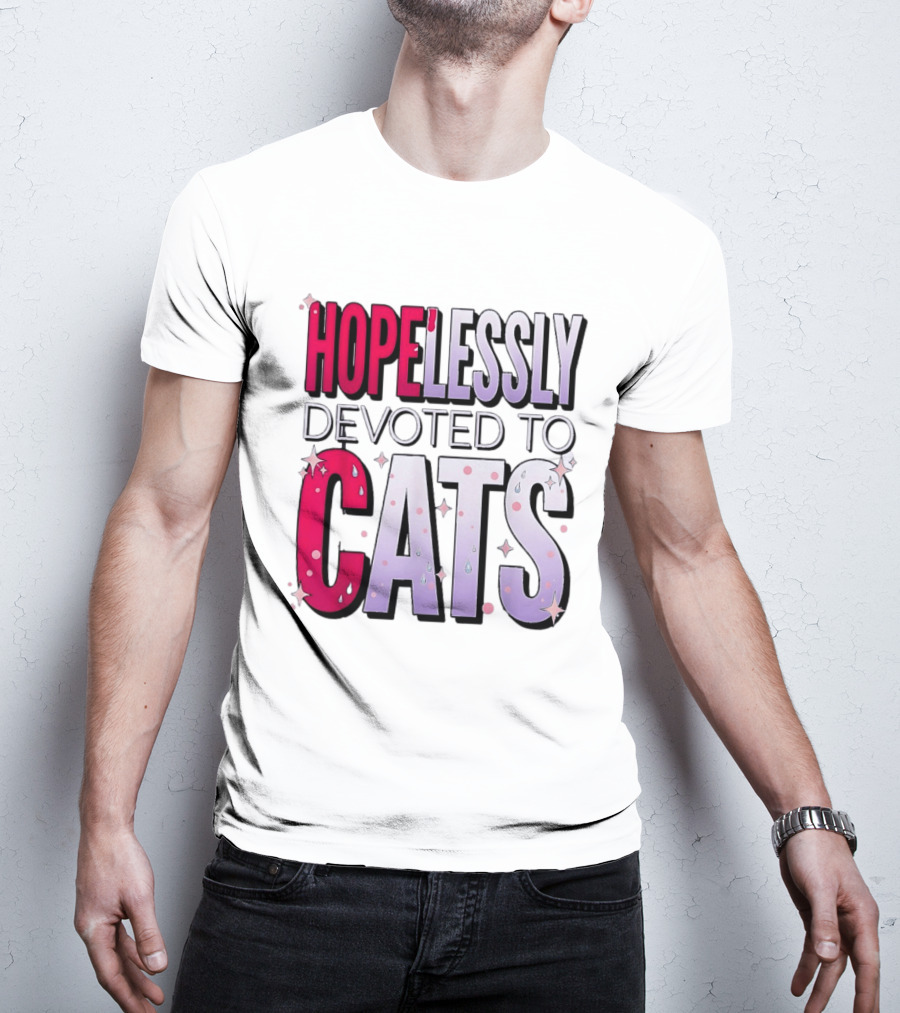 Hopelessly Devoted To Cats Glitter Sparkle T-Shirt