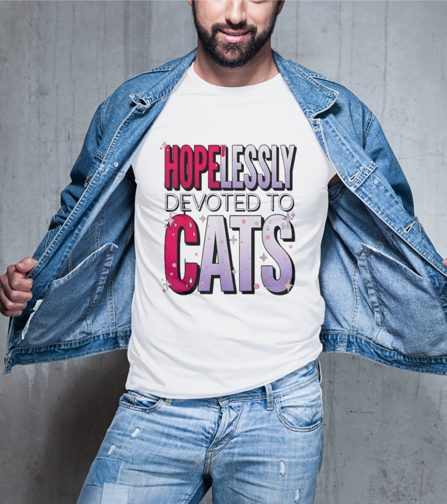 Hopelessly Devoted To Cats Glitter Sparkle T-Shirt
