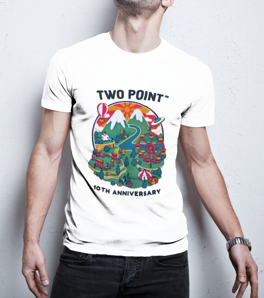 Two Point 10th Anniversary Scenic Mountain Adventure With UFO And Hot Air Balloon T-Shirt