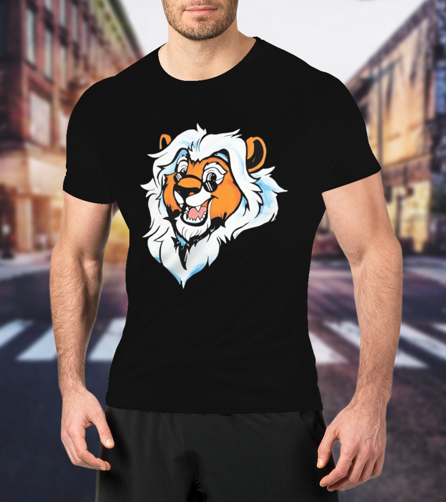 Cartoon Lion Head With Sunglasses And White Mane T-Shirt