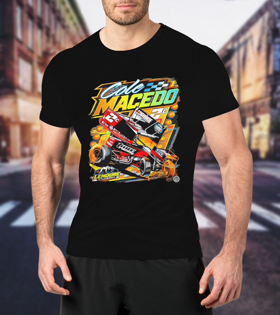 Cole Macedo 2C Racing Lemoore California Sprint Car Checkered Flag NOS Highside T-Shirt