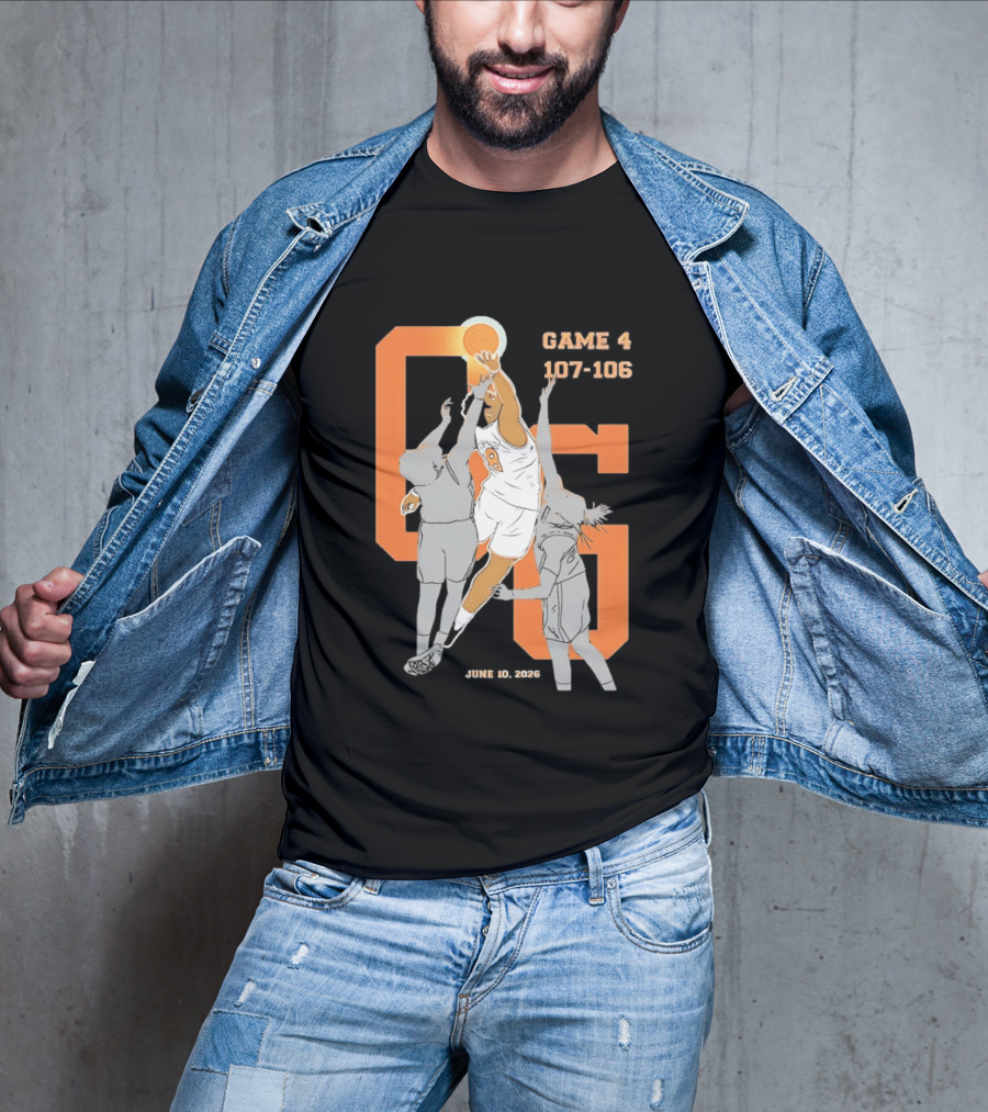 Game 4 107 106 June 10 2026 Basketball Player Dunk Action T-Shirt