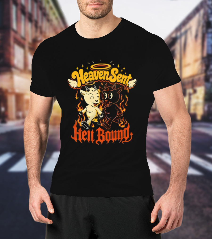 Heaven Sent Hell Bound Goats Fire Halo Wings T-Shirt