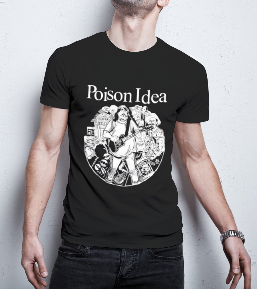Poison Idea Jerry A Casale Portland Punk Black And White Sketch Montage T-Shirt