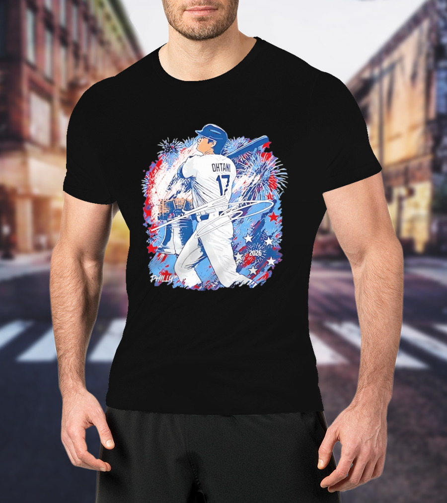Ohtani 17 Philly 2026 Baseball Fireworks Liberty Bell T-Shirt