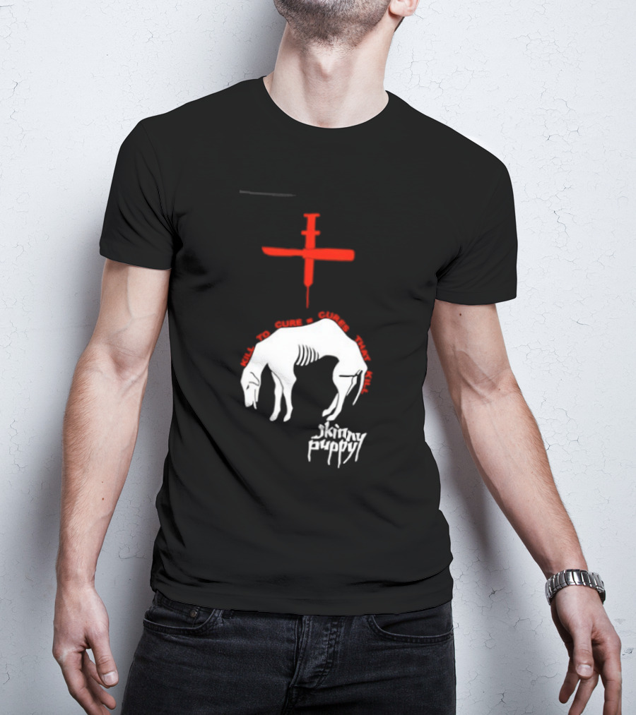 Skinny Puppy Kill To Cure Syringe Skeleton Artwork Cures That Kill T-Shirt