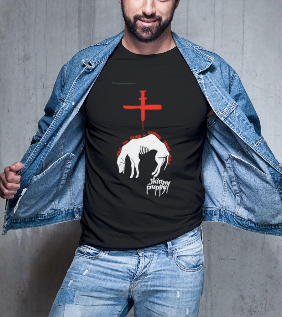 Skinny Puppy Kill To Cure Syringe Skeleton Artwork Cures That Kill T-Shirt