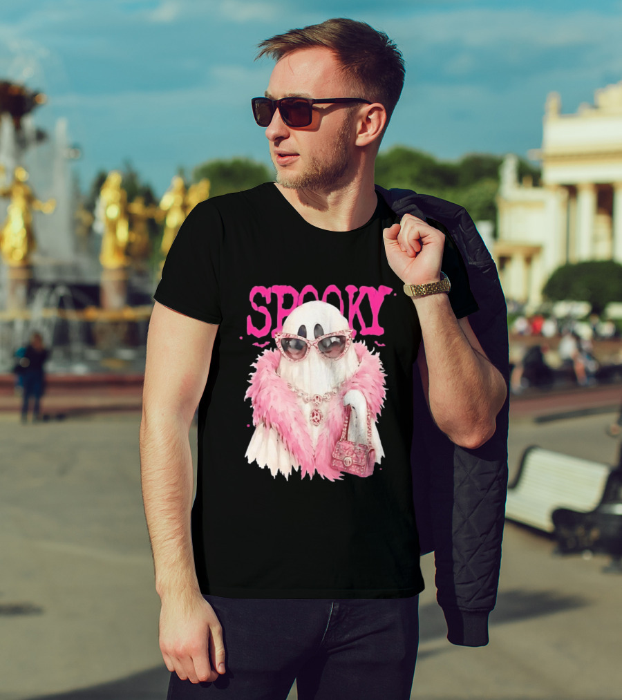 Spooky Glamorous Ghost With Pink Fur And Sunglasses T-Shirt