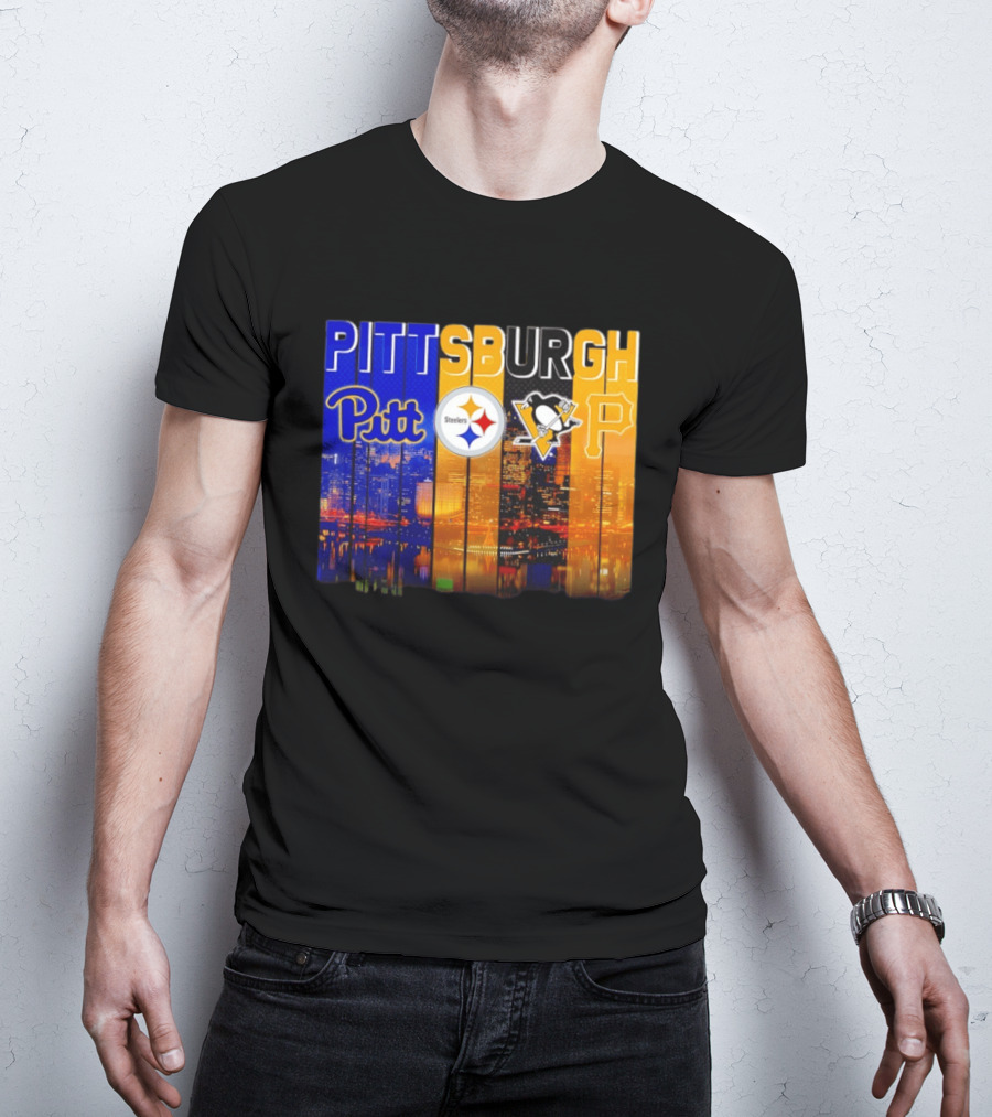 Pittsburgh Pitt Steelers Penguins Pirates City Skyline T-Shirt