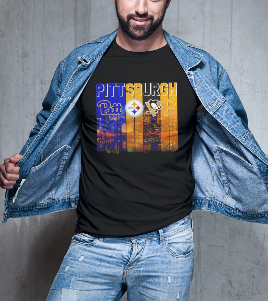 Pittsburgh Pitt Steelers Penguins Pirates City Skyline T-Shirt