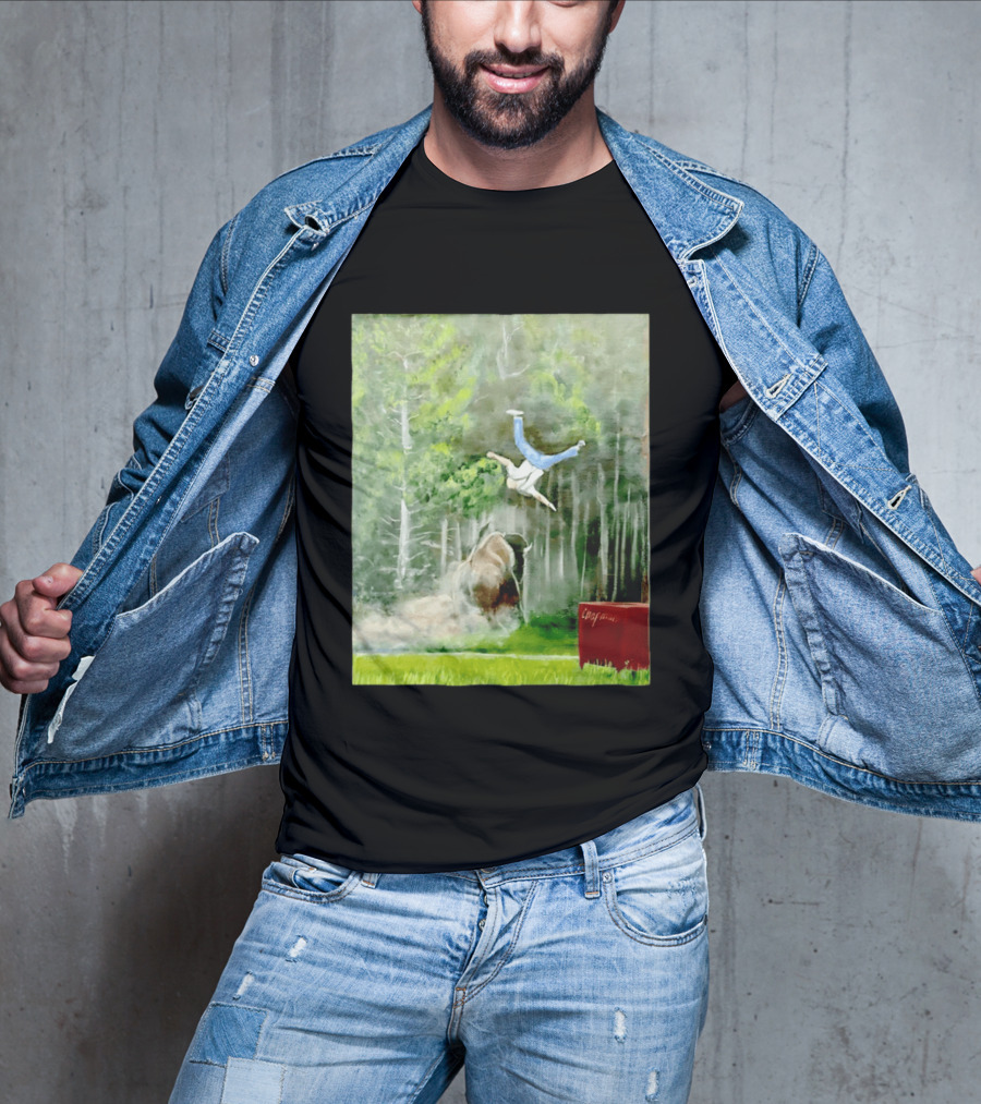 Sportman Epic Bison Attack Wildlife Painting T-Shirt