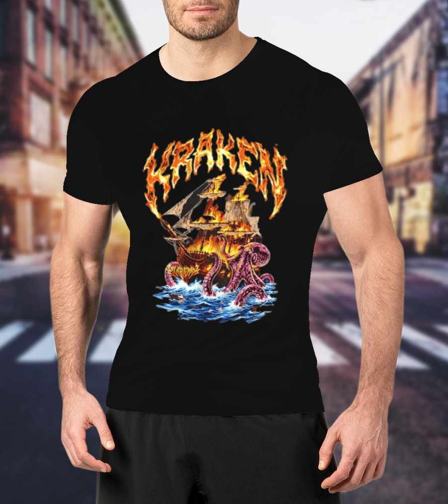 Kraken Nautical Myths Burning Ship Octopus Attack T-Shirt