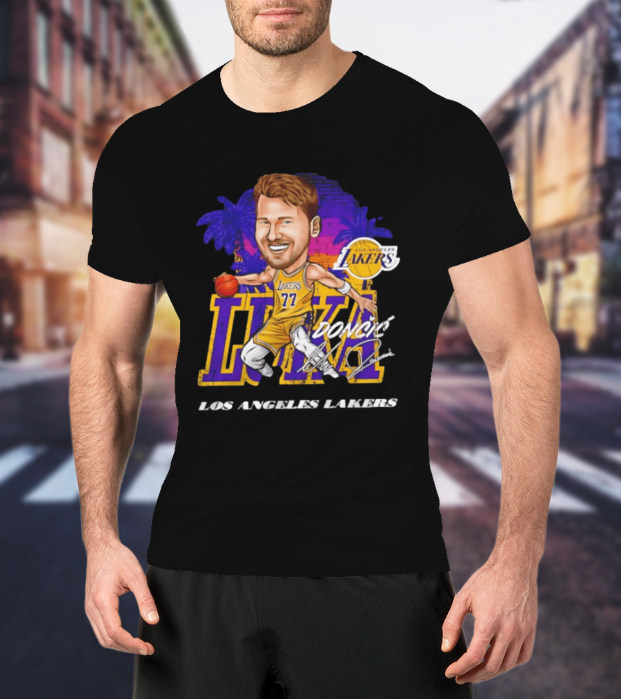 Luka Doncic 77 Los Angeles Lakers Skyline Cartoon T-Shirt