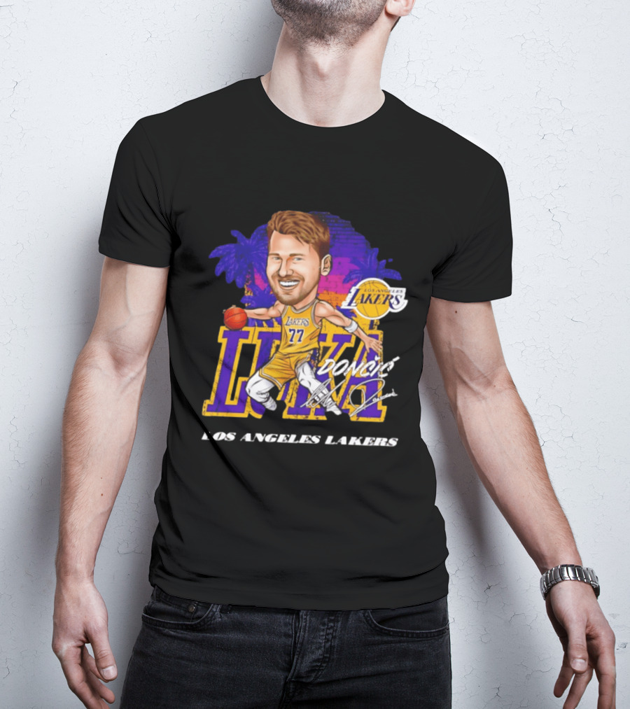 Luka Doncic 77 Los Angeles Lakers Skyline Cartoon T-Shirt