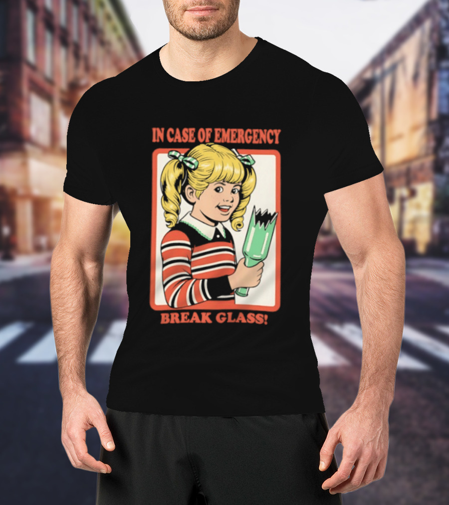 In Case Of Emergency Break Glass Blonde Girl With Striped Sweater Holding Broken Bottle T-Shirt