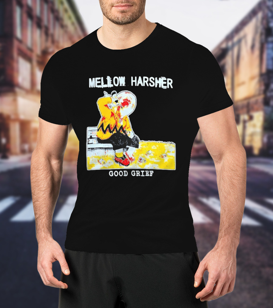 Mellow Harsher Good Grief Charlie Brown Drinking Image T-Shirt