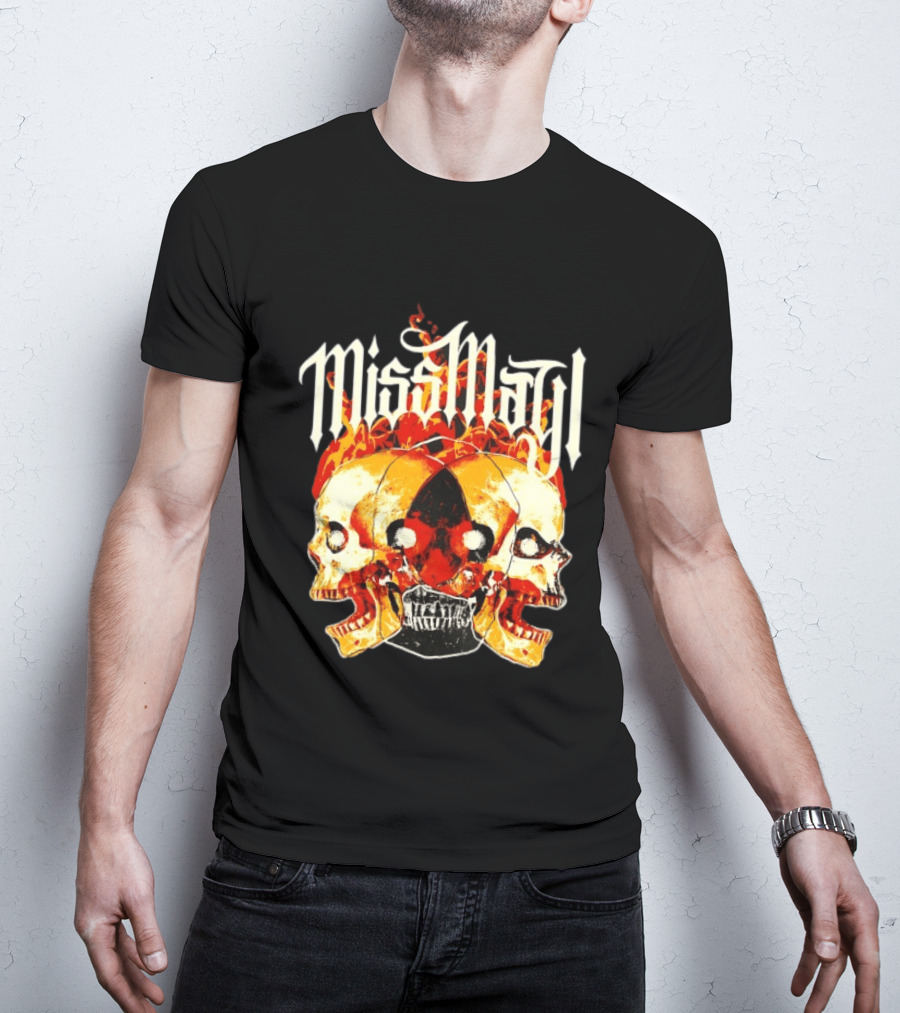 Miss May I Skulls And Fire Metalcore Band Triple Skull Flames T-Shirt