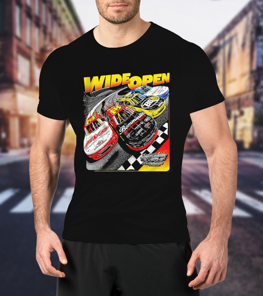 Wide Open Jordan Anderson Racing Bommarito Autosport Race Cars Checkered Track T-Shirt