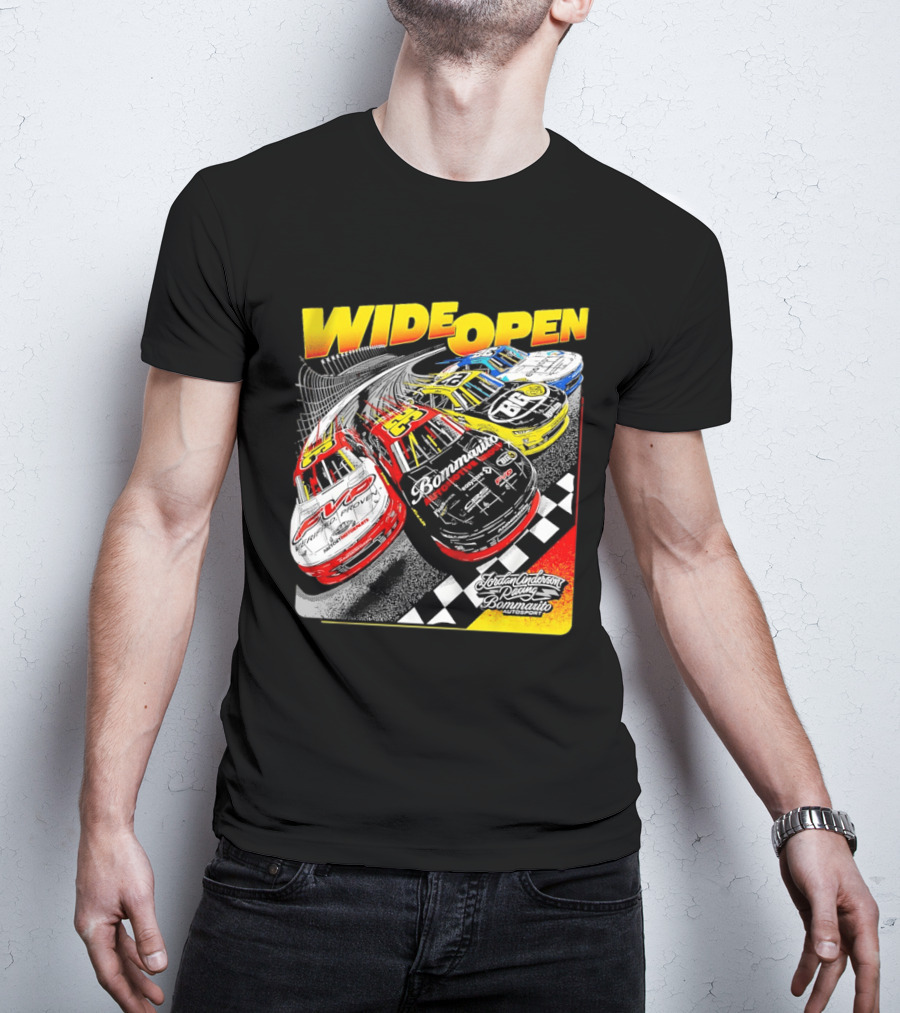 Wide Open Jordan Anderson Racing Bommarito Autosport Race Cars Checkered Track T-Shirt