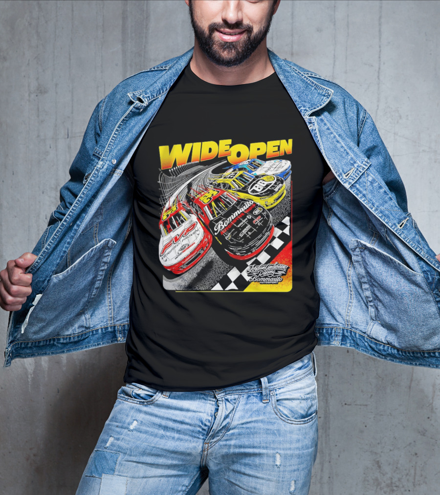 Wide Open Jordan Anderson Racing Bommarito Autosport Race Cars Checkered Track T-Shirt
